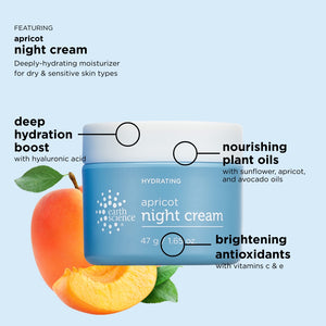 Earth Science apricot night cream with apricot and plant oil graphics on a light blue background